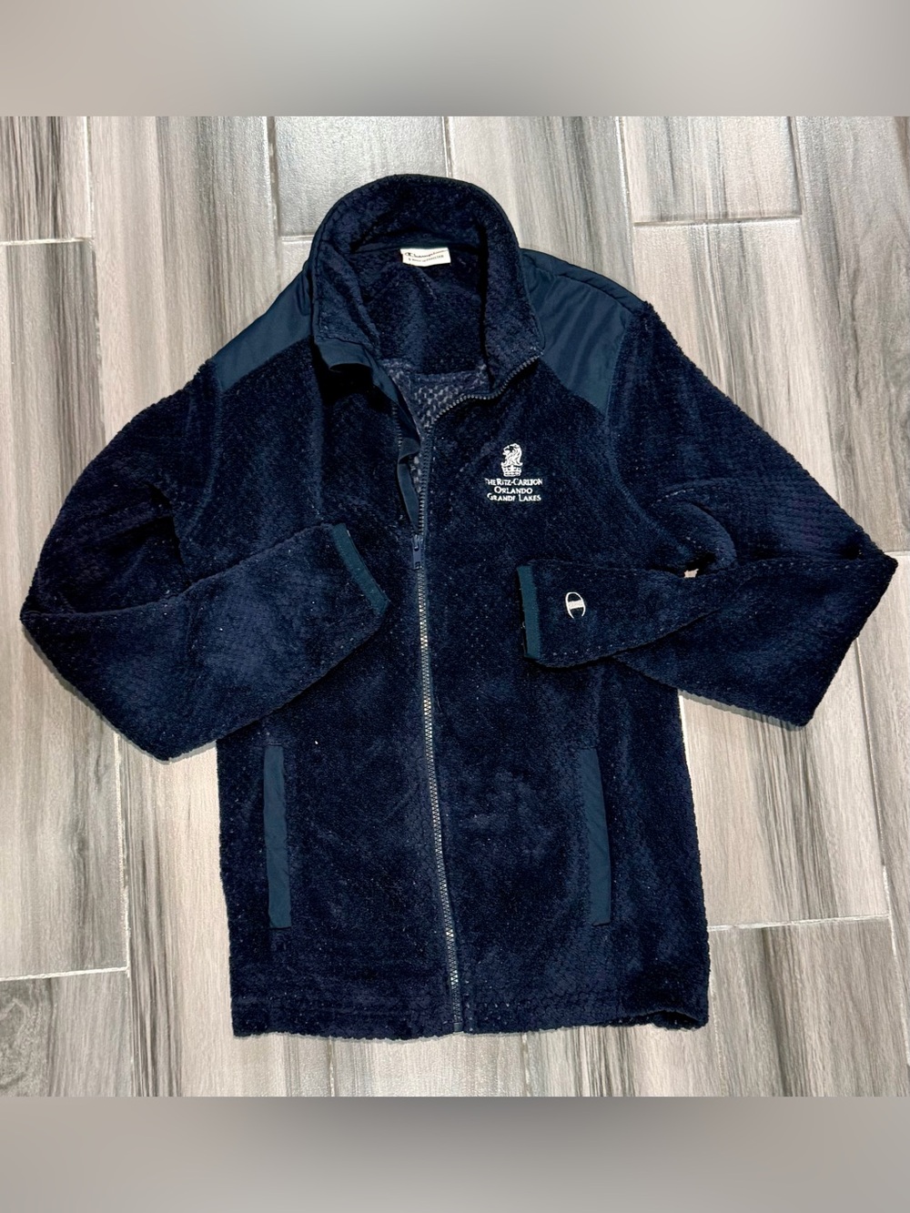 Champion Navy Sherpa Zip Jacket with Embroidered Ritz Carlton Grande Lakes Logo